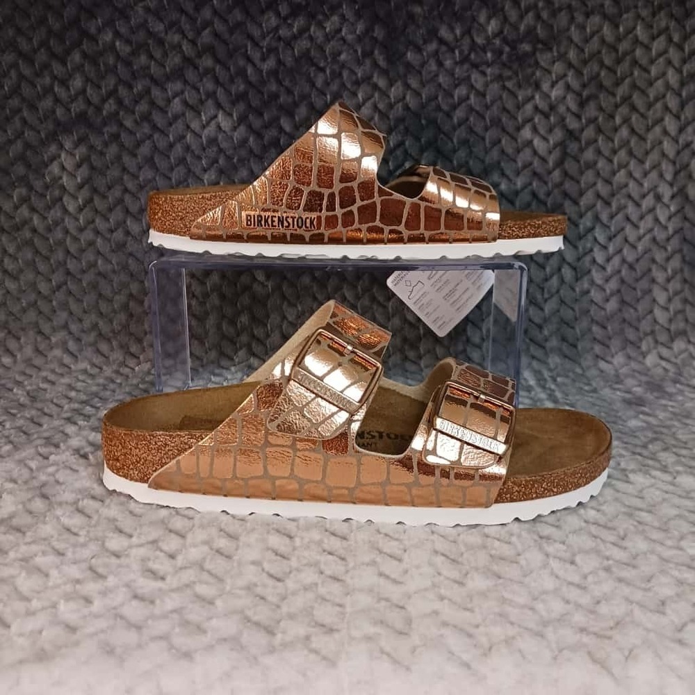 Birkenstock Arizona Gator Gleam Copper Rose Gold Women's Sandals Size US 6 |‎ 37